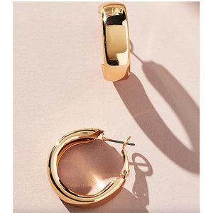 NEW ~ Anthropologie Mini Classic Wide Gold Hoop Earrings